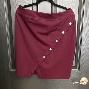 Apt. 9 Asymmetrical Skirt in Deep Burgundy with Button Accents